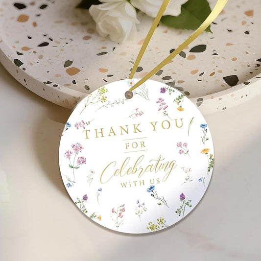 50PCS Thank You Gift Tags, 2x2 inch Wildflower Personalized Gift Tags with String for Wedding Birthdays Party Favors Baby Shower Bridal Shower