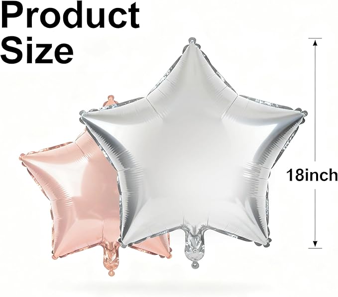Star Balloons,12Pcs Pink Silver Star Shaped Foil Balloons,18 Inch Large Helium Polyester Film Balloon for Baby Shower Birthday Anniversary Party Decorations