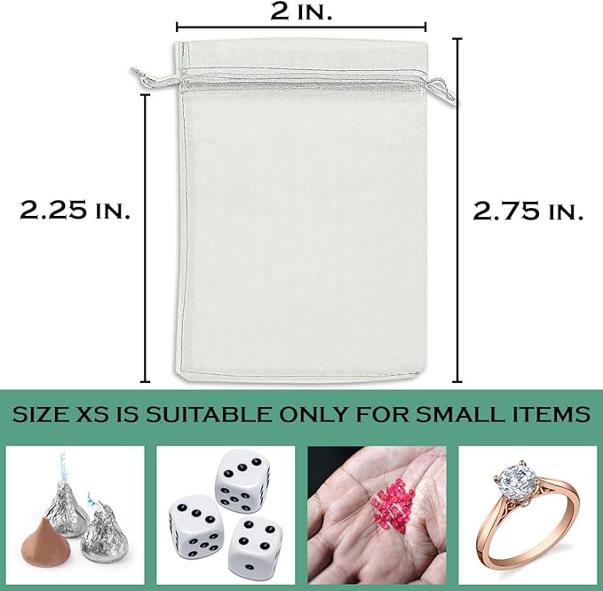 TheDisplayGuys 100-Pack XS 2 x 2 3/4" Silver Sheer Organza Gift Bags with Drawstring, Jewelry Candy Treat Wedding Party Favors Mesh Pouch