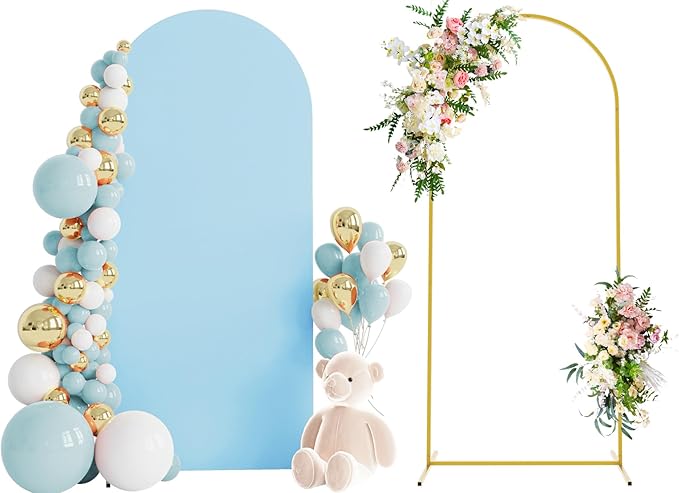 Wokceer 6 FT Wedding Arch Stand and Arch CoverMetal Arch Stand with Arch Stand Cover for Birthday Party Wedding Ceremony Bridal Baby Shower Event Decor, Blue, DoorCover 0.8M-Dusty Blue-K