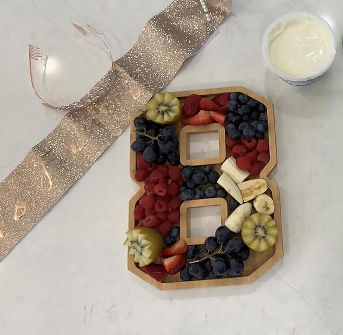 15.8'' Bamboo Wooden Number Charcuterie Board Box, Fillable Number 8 Serving Tray, Wood Charcuterie Boards for Fruit Cheese Platter Vegetable Food Dish Plates, Anniversary Birthday Party Decoration