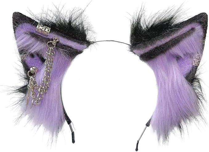 Wolf Ears Tail Set Fox Wolf Headbands Clips Fluffy Cosplay Costumes, Gothic Punk Accessories for Halloween
