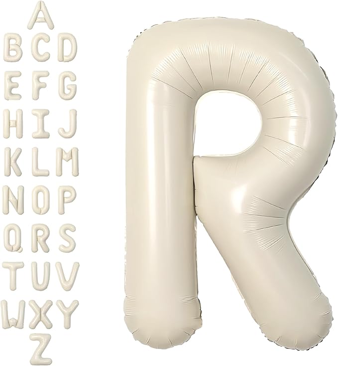 SUWEN 40 Inch Cream Large R Letter Balloons Big Foil Helium Letter Balloons A-Z Jumbo Mylar Happy Birthday Party Decorations for Girl Anniversary Party Supplies