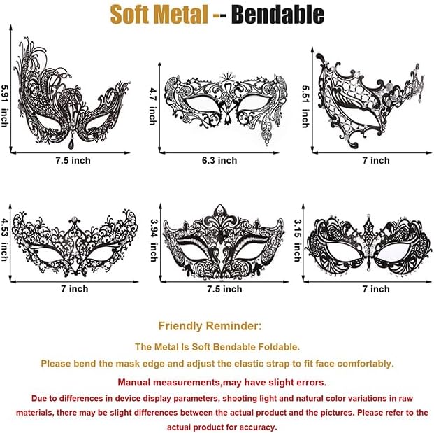 Masquerade Mask for Women Shiny Laser Cut Metal Rhinestone Mask Party Porm Ball Mask