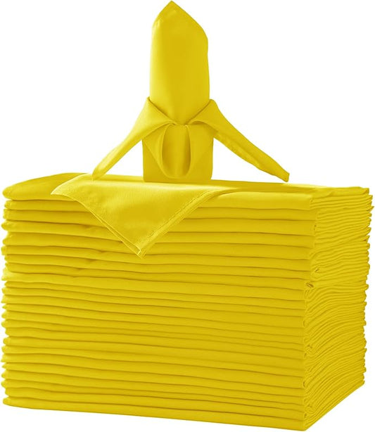 50pcs Polyester Cloth Napkins - 20 x 20 inch Yellow Dinner Washable Napkins with Hemmed Edges for Restaurant/Wedding/Hotel(50,Yellow)