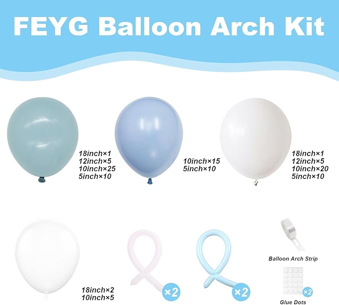 Dusty Blue Balloon Arch Kit, Dusty Blue and White Balloon Arch Garland Kit Light Blue Macaron Blue White Pearl Balloons for Boys Wedding Birthday Baby Shower Gender Reveal Decorations