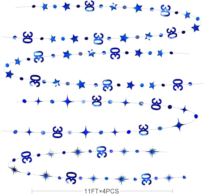 Navy Blue 30th Birthday Decorations Number 30 Circle Dot Twinkle Star Garland Metallic Streamer Bunting Banner Backdrop for Her Happy Dirty 30 Year Old Birthday Thirty Anniversary Party Supplies