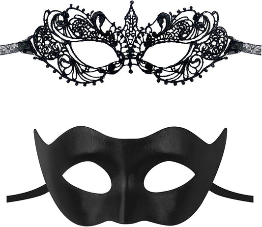 IncreDecor Couple Masquerade Lace Mask Set, Fit for Women and Men Venetian Halloween Masks, Specially for Costume, Mardi Gras