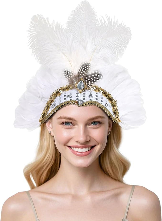 Women's Carnival Feather Headpieces Sequin Headdress for Wedding Masquerade Party Cosplay Feather Headbands