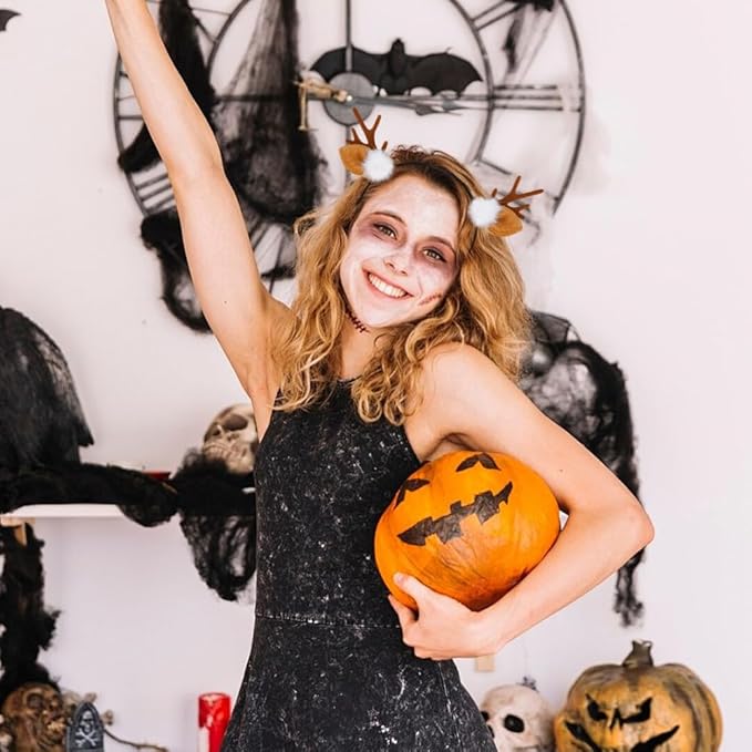 Bicfuiot Deer Antlers Headband Christmas Deer Ears Costume for Women Hair Accessories Reindeer Horn Doe Fawn Cute Christmas Headbands Halloween Party Cosplays