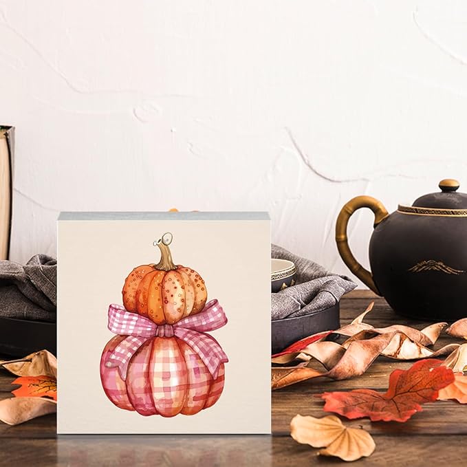 Cute Fall Decor Pink Pumpkin Fall Decorations for Home Office Pink Bow Autumn Pumpkin Decor Preppy Autumn Decorations for Desk Table 5 x 5 inches