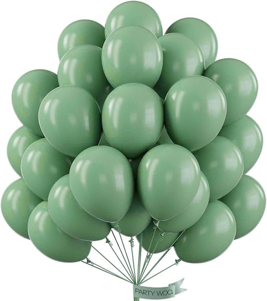 PartyWoo Sage Green Balloons 50 pcs 12 Inch Matte Dusty Olive Boho Green Eucalyptus Latex Helium Balloons for Wedding Baby Shower Gender Reveal Birthday Graduation Safari Party Decorations Green-F03