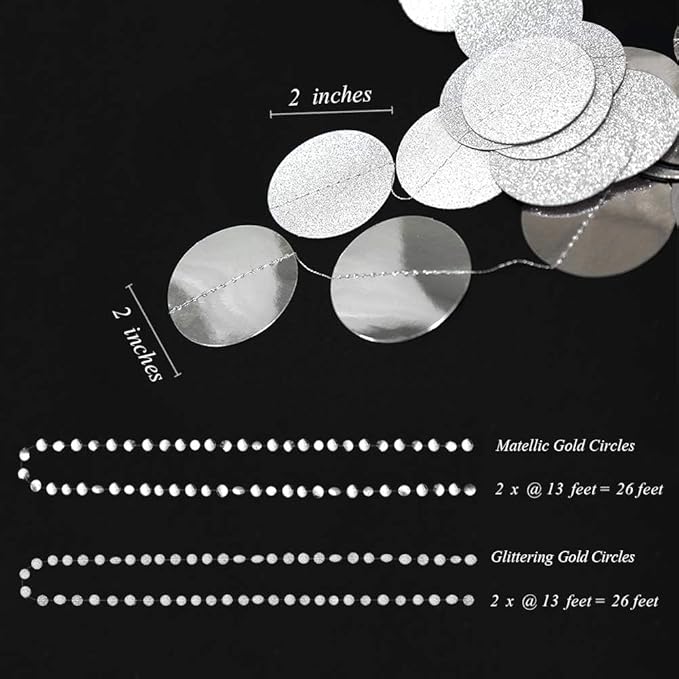 Cheerland Silver Party Decorations Circle Garlands Silver Birthday Decorations Banner Hanging Streamer Backdrop Decor Bday Bridal Bachelorette EID Graduation Christmas NYE New Year Eve Party Supplies