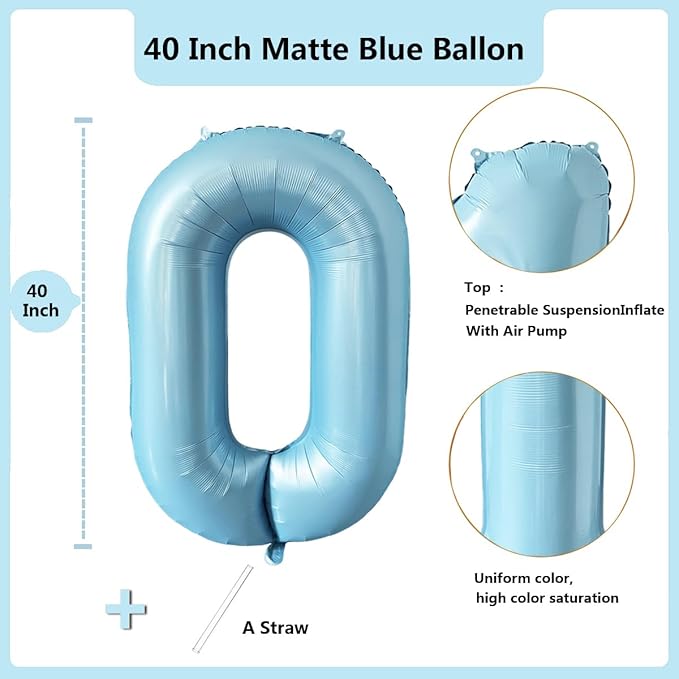 40 Inch Matte Blue 0 Number Balloons Light Blue Number 0 Foil Balloon Mylar Helium Balloon for Birthday Party Decoration Wedding Anniversary Supplies (Number 0)
