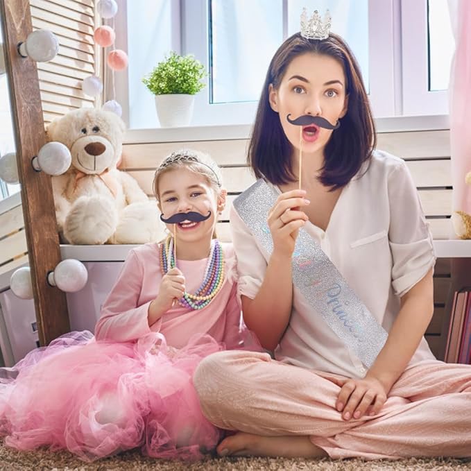 Birthday Princess Sash for Women Tiara & Crowns Headbands for Girls Happy Birthday Party Accessories Favor Supllies Leona Silver Pink, 2 Pack