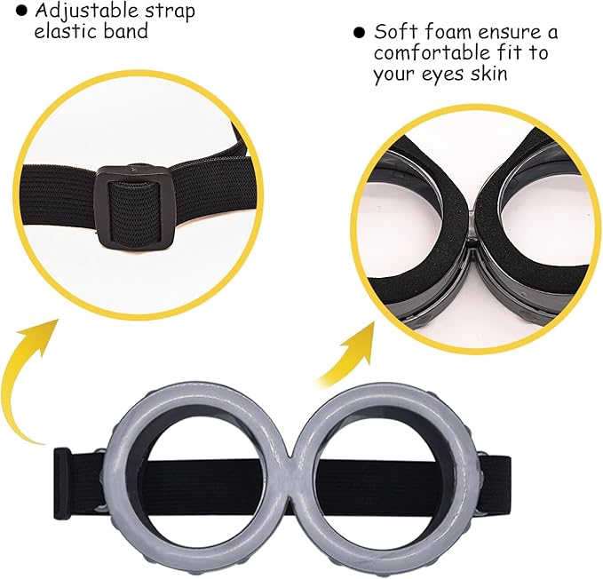 3Pcs Halloween Yellow Costumes Accessories, Steampunk Goggles Glasses/Black Gloves/Yellow Beanie Hat for Adults Men Women Cosplay Party Christmas Birthday Set