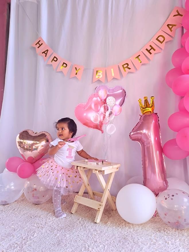 Pink Crown Number 1 Balloon 40 inch, Number 1 Birthday Balloons for Boy Girl, Pink Crown Foil One Balloon for 1st 10 11 12 16 18 Birthday Party, Anniversary Celebration Numbers Decorations