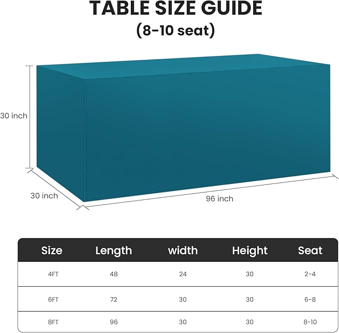 Ascoza 2 Pack Fitted Tablecloth for 8 Foot Rectangle 96 x 30 Inch Caribbean Blue Table Covers Water Resistant Polyester Cloth for Folding, Parties,Display, Trade Show (Caribbean Blue)
