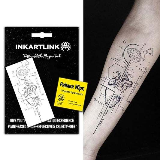 INKARTLINK Semi Permanent Tattoo, Party Tattoo, Beautiful and Realistic Design, Fun Tattoo Experience, Cruelty-free, Non-reflective, Waterproof (Heart Hrain Creative Geometric Graphics)