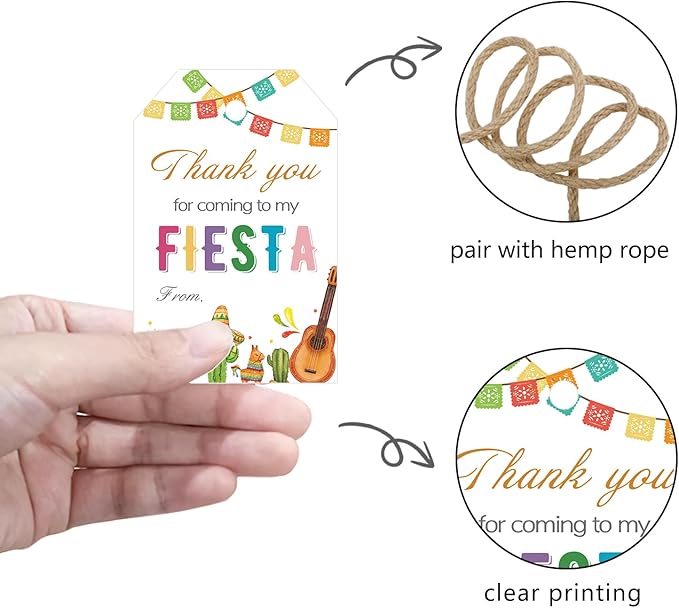 Aukolass 50PCS Fiesta Gift Tags, Thank You Tags for Mexican Themed Party Favors and Taco Bout a Baby Party Decorations-Double-sided (White)