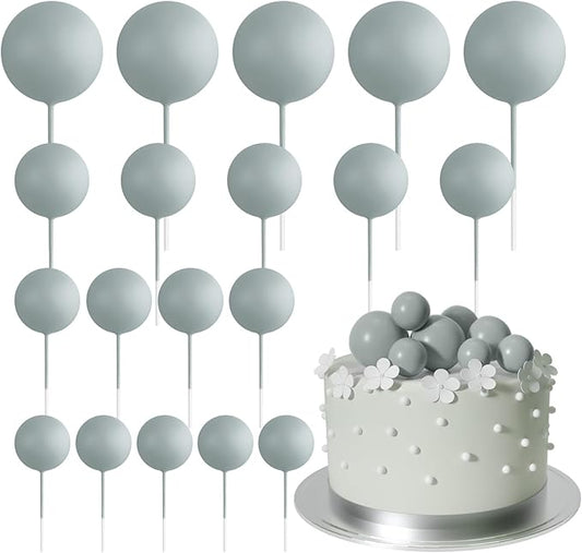 ASTARON 20 Pcs Ball Cake Topper Decorations Mini Balloons Cake Topper Sticks Gray Balls Cake Picks Cake Topper Balls Cake Decorations for Wedding Birthday Cake Decorations