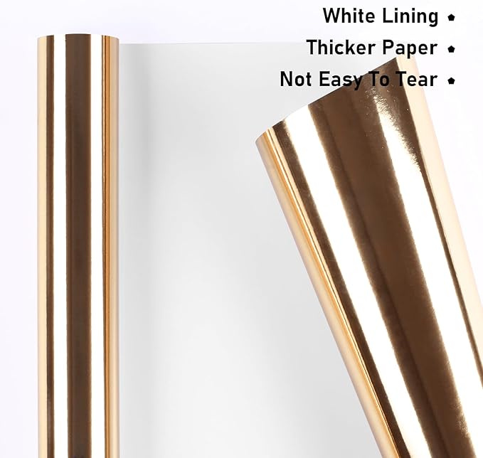 NESCCI Champagne Golden Metallic Wrapping Paper, Solid Color Paper,Gift Wrapping Paper,Perfect for Wedding,Valentine's Day,Birthday,Baby Shower,DIY Bouquet (17.5 Inches X 32.8 Feet)