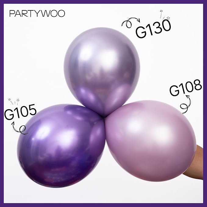 PartyWoo Metallic Purple Balloons 100pcs Different Sizes of 18 12 10 5 Inch Chrome Purple Balloon Arch Kit Garland for Graduation Wedding Baby Shower Princess Birthday Party Decorations Purple-G105