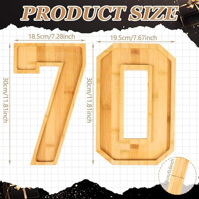 Brainy 70th Birthday Party Supplies Trays Number Charcuterie Tray Wooden Serving Tray for 70th Birthday Anniversary Decorations Chocolate Candy Container (70 Years Old)