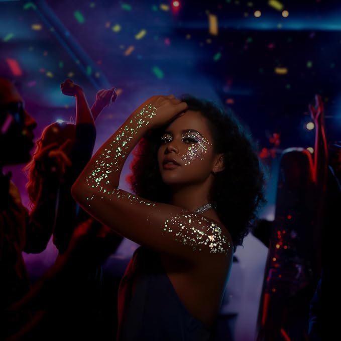 Teenitor 12 Colors Glow in The Dark Glitter Gel, Face Glitter Body Glitter Gel Hair Glitter for UV Black Light Halloween Makeup Raves Festivals