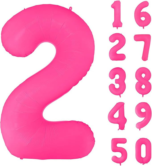 Fluorescent Rose Red Number Balloon 40 inch Giant Foil Helium Balloons Pink Number 2 Balloon for 2nd Birthday Party Decorations