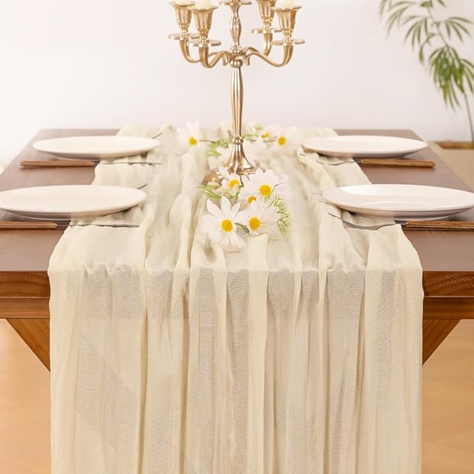 Socomi 6pcs Beige Fall Thanksgiving Cheesecloth Table Runner Boho Rustic Gauze 120 inch 10FT Cheese Cloth Runner for Wedding Party Baby Shower Birthday Home Decor Holiday Decorations