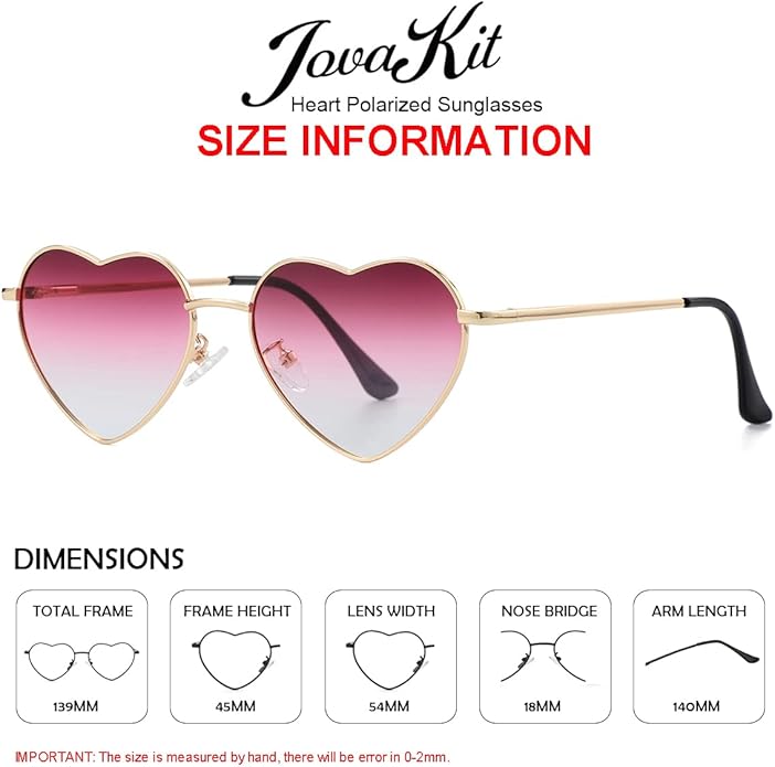 JOVAKIT Polarized Heart Sunglasses for Women Fashion Lovely Style Metal Frame UV400 Protection Lens