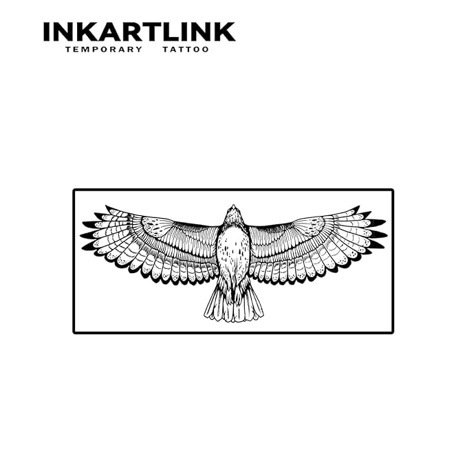 INKARTLINK Temporary Tattoos, 2 Sheets Large Semi Permanent Tattoo Adult Art Design Waterproof Temp Tattoo Party Favors Realistic Look, No Adhesive, No Reflection, Lasts 1-2 Weeks Black (Eagle)