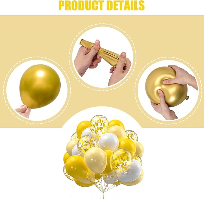 60PCS White and Gold Balloons,Gold Confetti Balloons White and Gold Balloon Arch Kit,Suitable for Wedding Birthday Party Graduation Engagement Bridal Shower Decorations