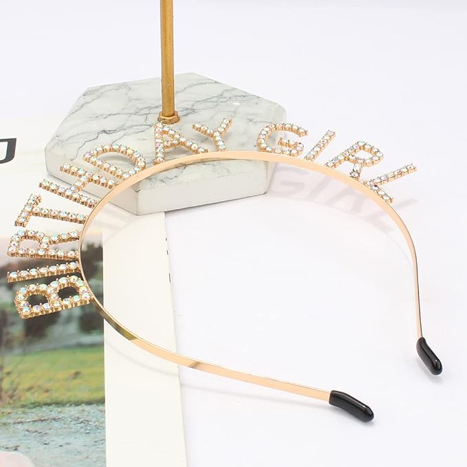 AOPRIE Hairband Birthday Tiara for Women Girls Happy Birthday Princess Crown Rhinestone Accessories, Gold AB