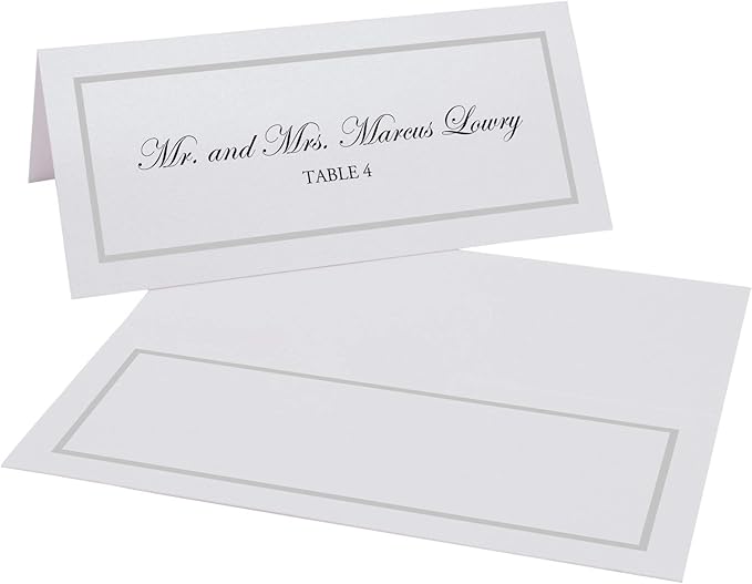 Single Line Border Place Cards, Silver (Choose Color), Set of 25, Pre-cut and Scored - Wedding, Party, Dinner, and Special Events - Made in the USA
