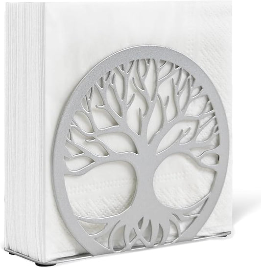 Silver Napkin Holder for Table – Sleek Standing Napkin Dispenser for Kitchen, Dining Room, or Coffee Shop | Perfect for 5-inch Cocktail Napkins, Farmhouse & Outdoor Spaces (4.7"x 1.6"x 4")