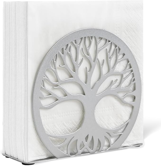 Silver Napkin Holder for Table – Sleek Standing Napkin Dispenser for Kitchen, Dining Room, or Coffee Shop | Perfect for 5-inch Cocktail Napkins, Farmhouse & Outdoor Spaces (4.7"x 1.6"x 4")