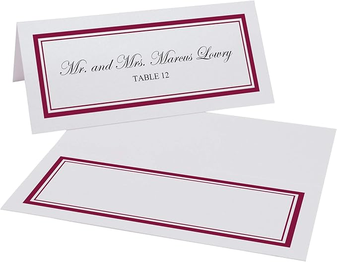 Double Line Border Place Cards, Burgundy (Choose Color), Set of 60, Pre-cut and Scored - Wedding, Party, Dinner, and Special Events - Made in the USA