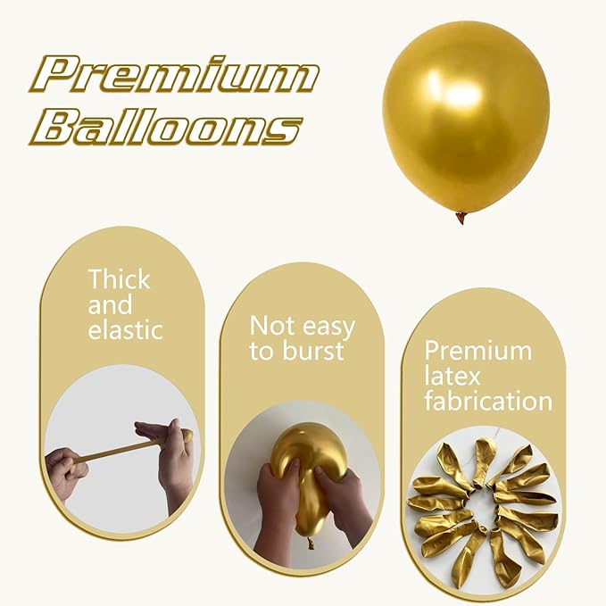 Metallic Gold Balloons 145pcs Different Sizes 5in 10in 12in 18in Chrome Gold Shiny Round Latex Balloon Helium Arch Kit Garland for Wedding Baby Shower Birthday Party Decor