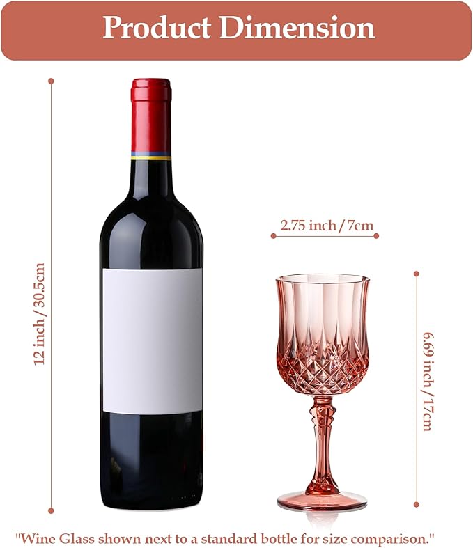 XUWAIDSGN 48 Pcs 7oz Plastic Vintage Wine Glasses Drinking Glasses Unbreakable Wedding Glassware Crystal Water Goblets Reusable Drinkware Vintage Champagne Flutes (48, Rose Gold)