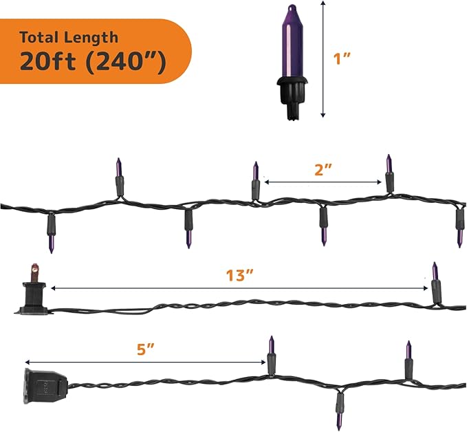 PREXTEX 100 Count Purple Halloween Lights - 20 ft Fairy String Lights with Black Wire - Violet Indoor and Outdoor Mini Light for Halloween Parties, Christmas Holiday Decorations, Fences and Patios