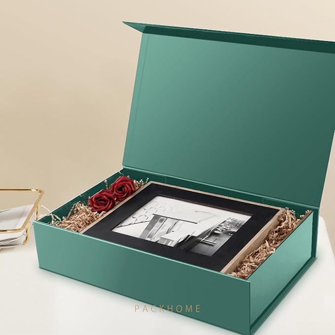 PACKHOME 6 Extra Large Christmas Gift Boxes 17.5x11.3x4.3 Inches, Sturdy Shirt Boxes with Magnetic Lids for Clothes and Large Xmas Gifts (Glossy Dark Green)