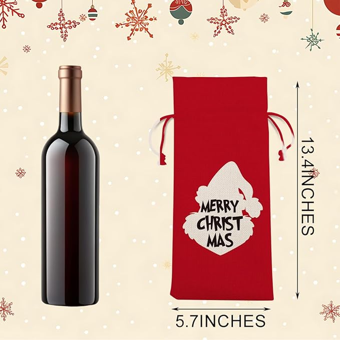Funny Christmas Wine Bags for Wine Bottles Gifts Christmas Wine Bottle Cover Drawstring Gift Bags Red Burlap Wine Bag for Xmas Birthday Housewarming Holiday Wedding Party Decorations