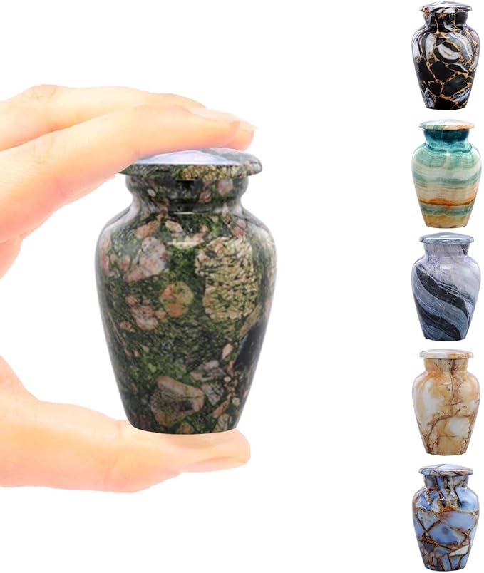 Small Keepsake Cremation Urns for Human Ashes - Marble Finish Metal Keepsake Urn - Mini Cremation Urn for Pet Ashes - Handcrafted Memorial Urn - Funeral Urns with Velvet Bag (Emerald Marinace)