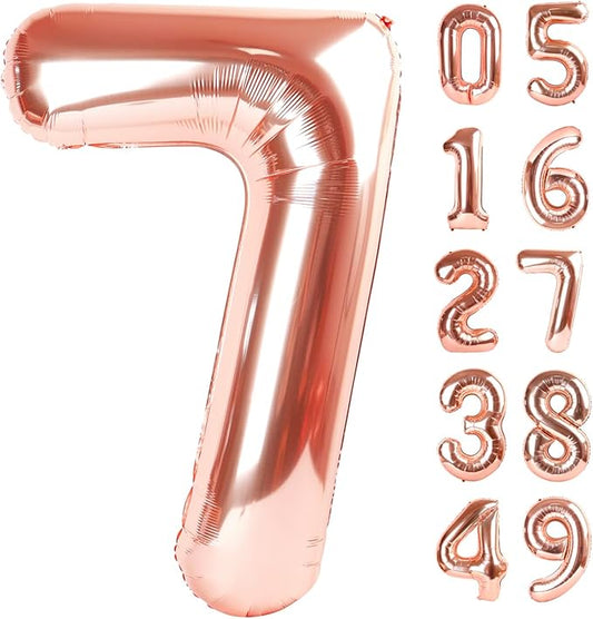 Rose Gold Number 7 Birthday Balloon 40 Inch, Digital Balloons for 7 17 27 70 77 Party Celebration Decorations Supplies, Rose Gold Mylar Foil Numbers Balloon for Seven Wedding Anniversary