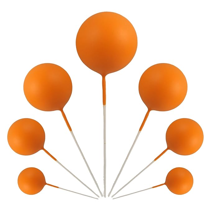 Gyufise 30Pcs Balls Cake Toppers Ball Cake Picks Foam Ball Shaped Cupcake Toppers Mini Balloons Baby Shower Cake Decorations for Wedding Enaggement Bridal Shower Birthday Party Supplies Orange