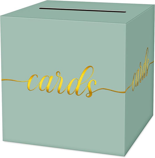 1 Pack Sage Green and Gold Foil Card Box for Party, 8.7" Sage Green Gift Card Box Money Box for Birthday, Wedding, Baby Shower, Retirement, Anniversary, Bridal Shower, Raffle Ticket