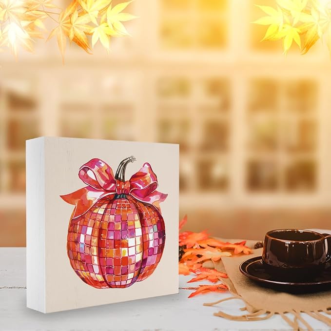 Pumpkin Fall Decor Cute Fall Decorations for Home Office Thanksgiving Autumn Decor Funny Disco Pumpkin Decorations for Desk Table 5 x 5 inches