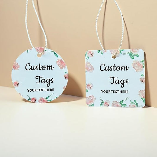 Personalized Gift Tags, Square Round Paper Thank You Tag for Wedding Baptism Birthday Favors, Custom Hang Tags with Your Text and String (Design8)